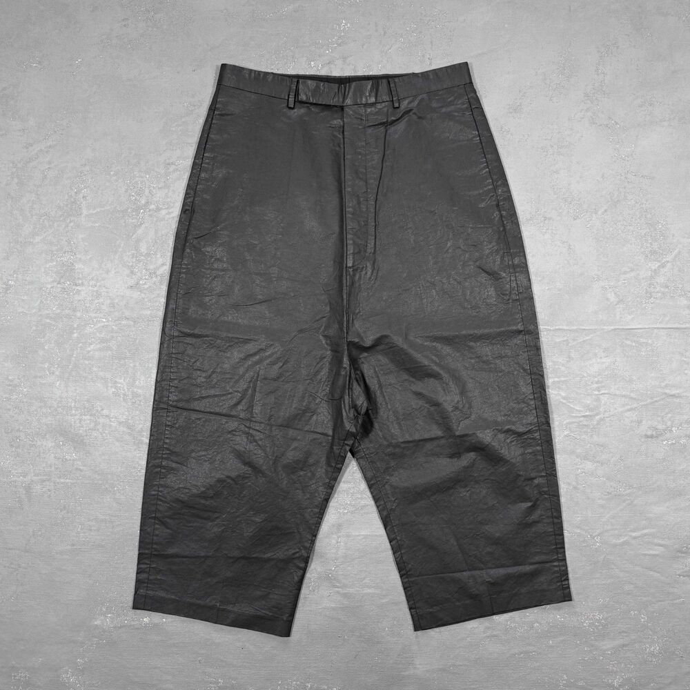 Rick Owens SS 19 Edfu Waxed Linen Blend Drop Crotch Cropped Trousers US 40, 34"